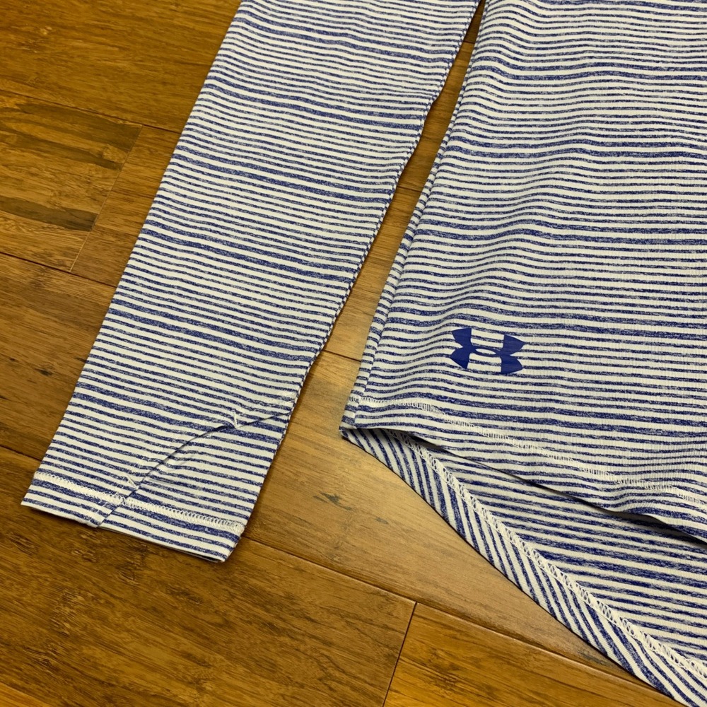 Under Armour Zinger Blue White Stripe Mock Neck Long Sleeve Athletic Top Shirt S - Picture 3 of 6